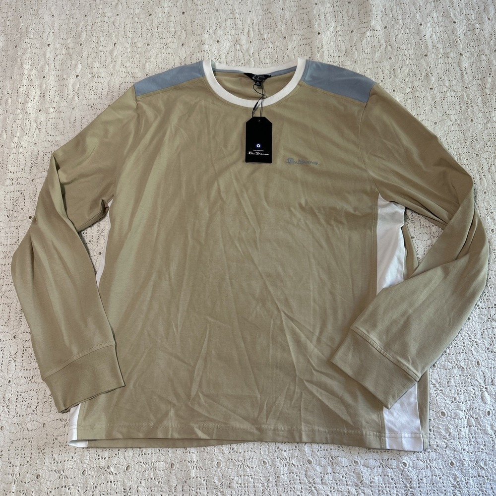 Ben Sherman Long Sleeve T-Shirt Size XL White/Spice Blue Colorblock NWT MSRP $89